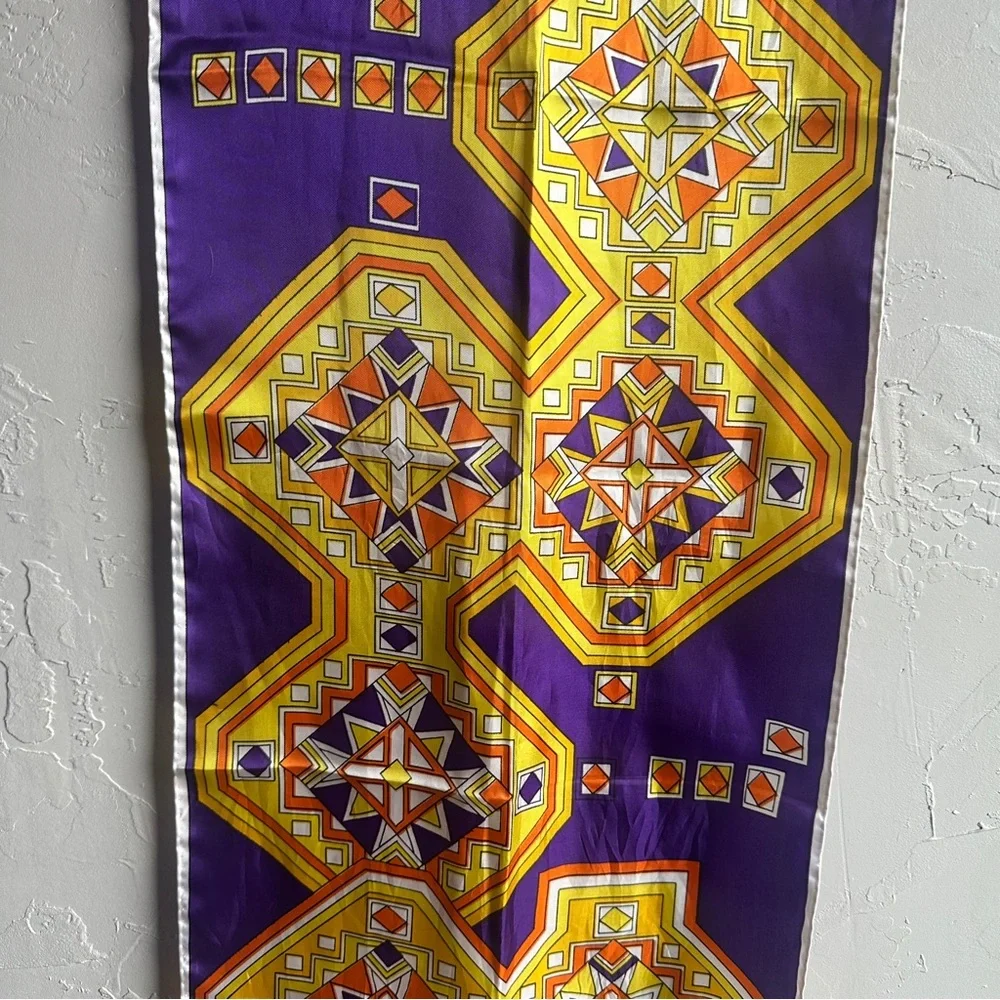 Vintage Made In Japan Purple Gold Geometric Skinny Scarf‎ Retro 70s Psychedelic